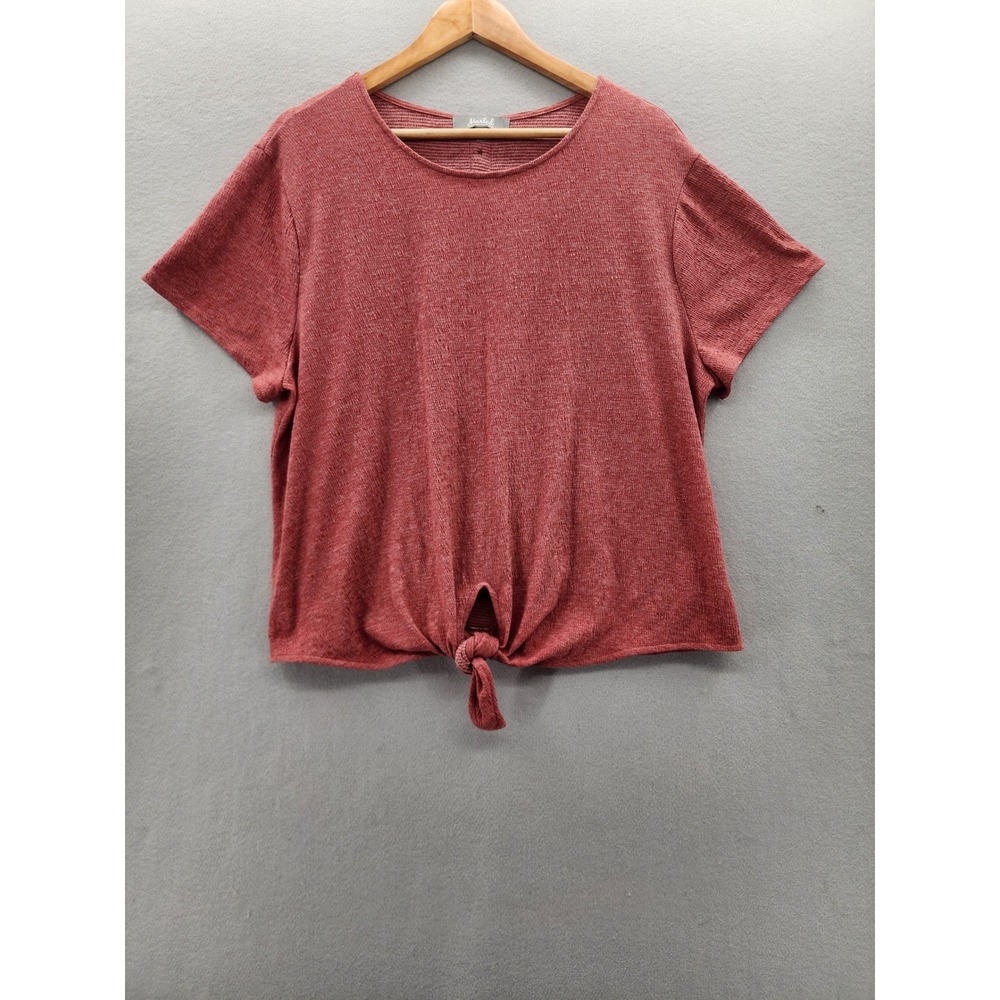 Marled Reunited Clothing Brick Red Tie Front Button Back Knit Top XL Womens